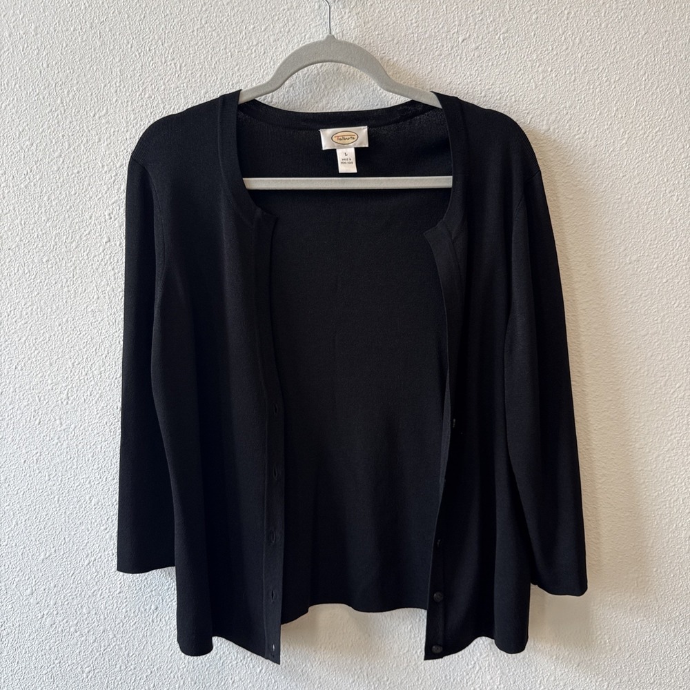 Ladies Talbots Black Long Sleeve Button Up Cardigan Size Large Vintage